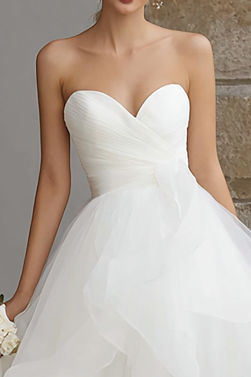Zapakasa Women Ivory A-Line Ruffled Sweep Train Wedding Dress Organza Sweetheart Bridal Dress Zapakasa Women Ivory A-Line Ruffled Sweep Train Wedding Dress Organza Sweetheart Bridal Dress