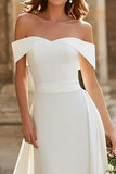 Simple Ivory Off the Shoulder Sheath Wedding Dress