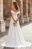 Simple Ivory Off the Shoulder Sheath Wedding Dress