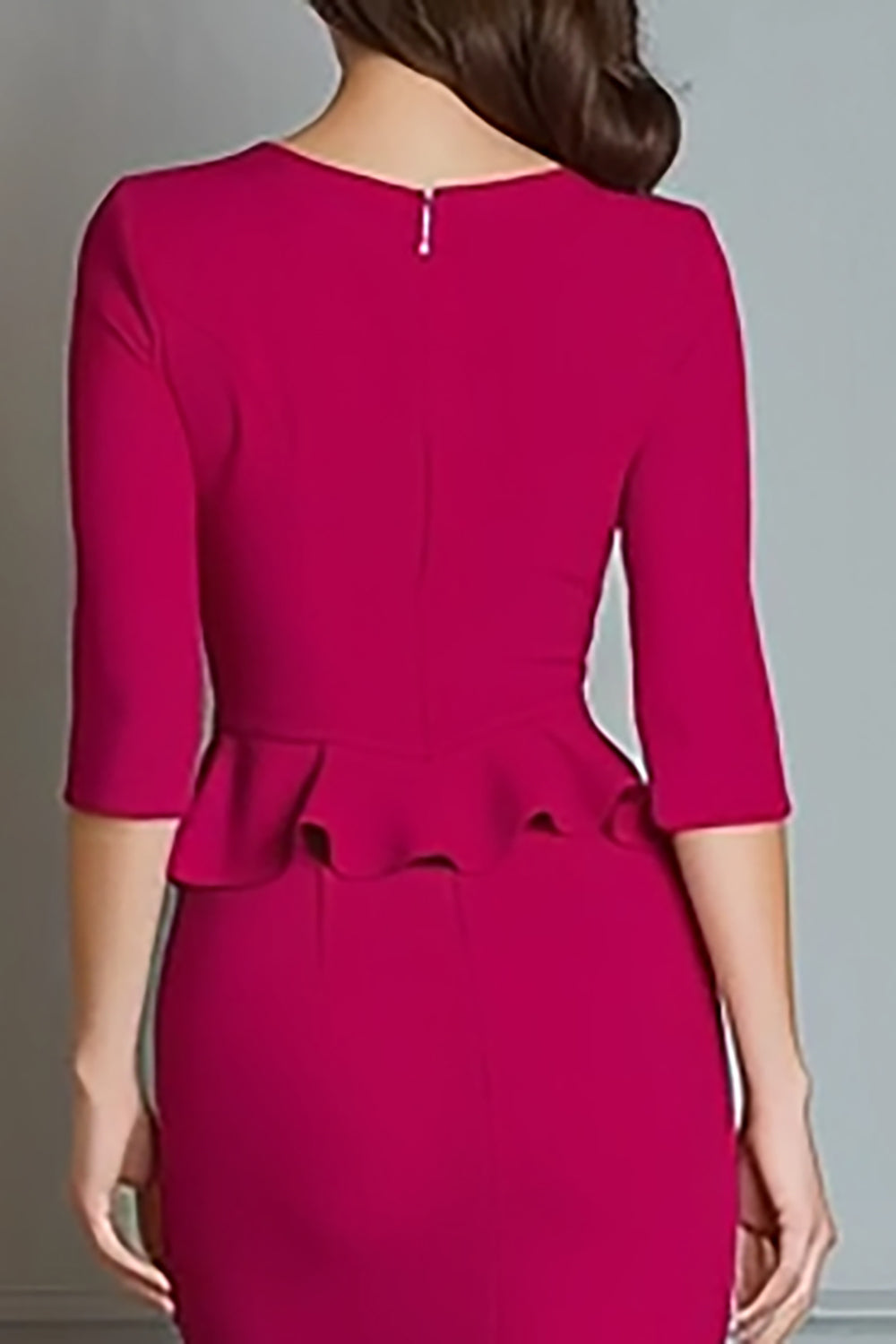 Fuchsia V-Neck Mermaid Ruffled Midi Work Dress with Sleeves