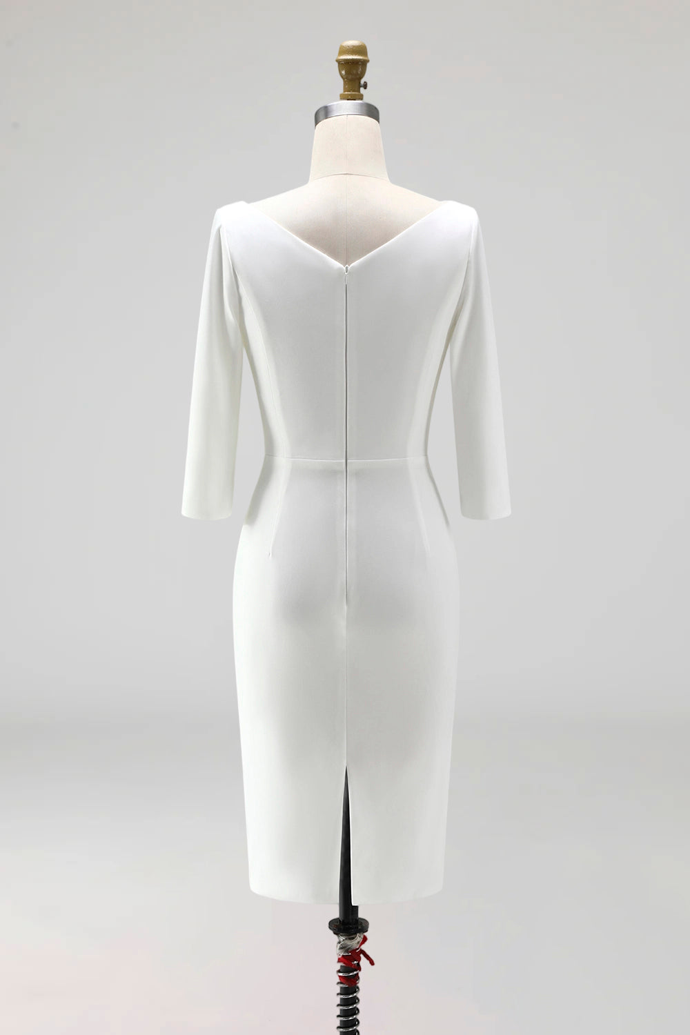 Simple Ivory Plus Size Pencil Ruched Midi Work Dress with Slit