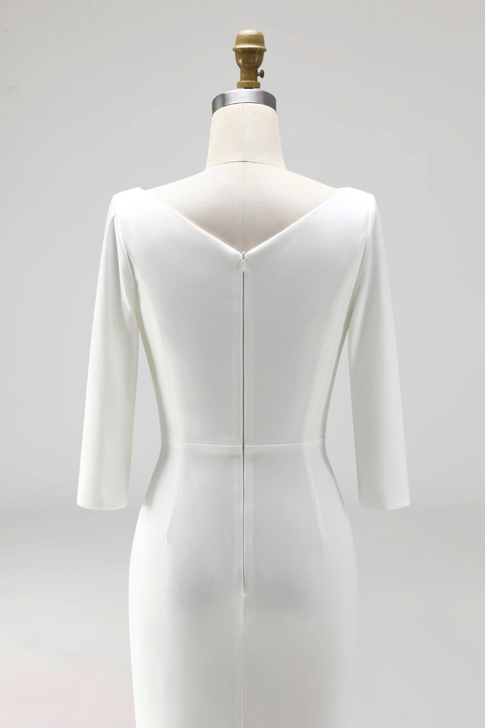 Simple Ivory Plus Size Pencil Ruched Midi Work Dress with Slit