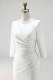 Simple Ivory Plus Size Pencil Ruched Midi Work Dress with Slit