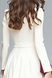 Ivory V-Neck A Line High-Low Ruffled Work Dress with Belts