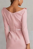 Pink Pencil Floral Boat Neck Midi Work Dress with Slit