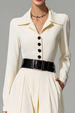 Ivory Collar Neck A Line Midi Work Dress with Pockets
