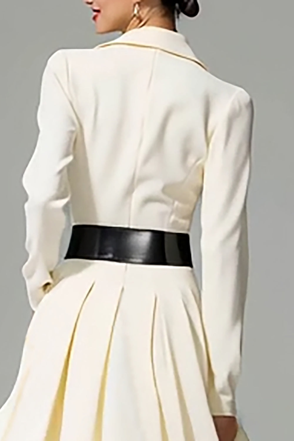 Ivory Collar Neck A Line Midi Work Dress with Pockets