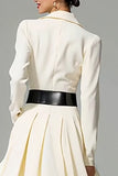 Ivory Collar Neck A Line Midi Work Dress with Pockets