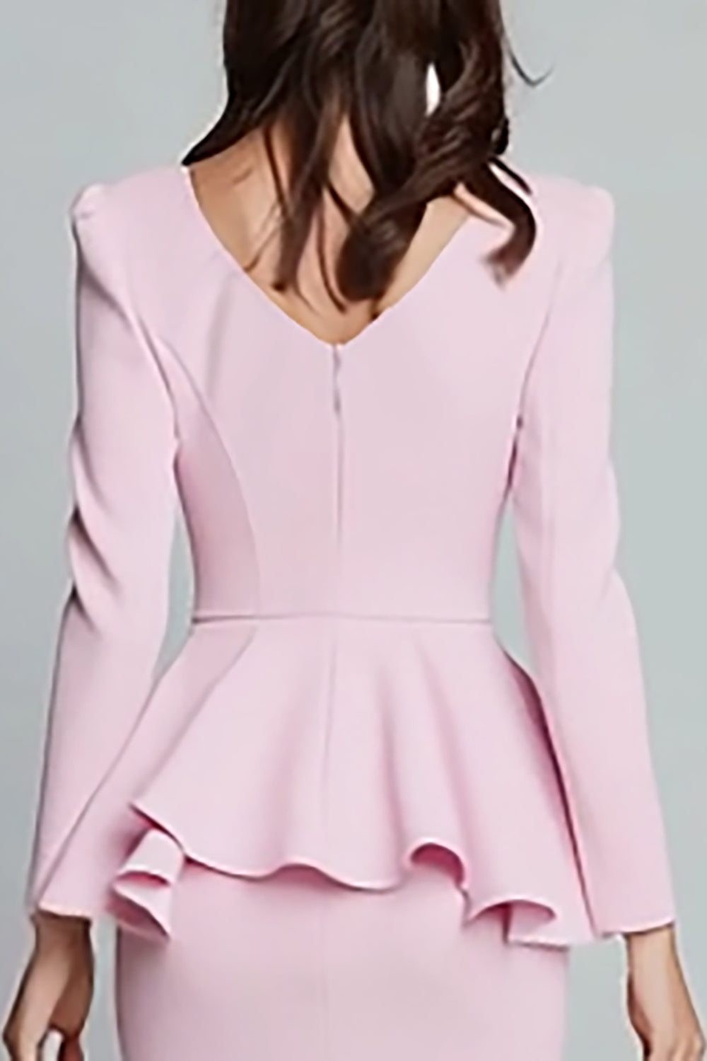 Pink Ruffled Pencil Square Neck Midi Work Dress with Sleeves