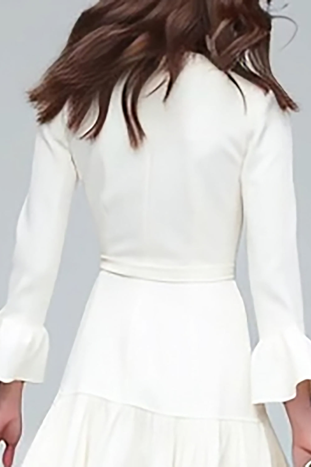 Ivory V-Neck Tiered A Line Midi Work Dress with Sash