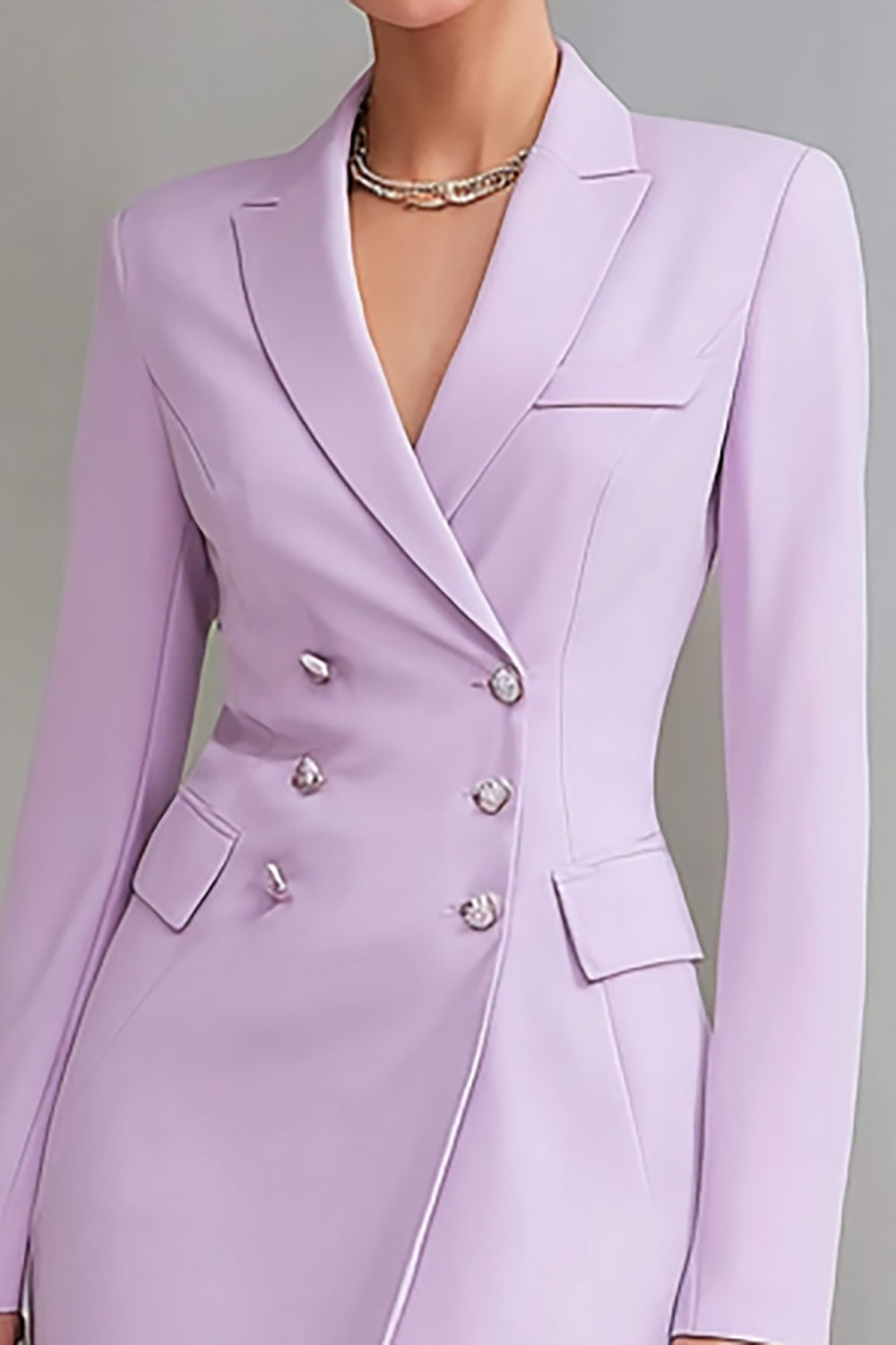 Zapakasa Women Lilac Satin Short Work Blazer Dress Notched Lapel Double Breasted Interview Dress with Sleeves Zapakasa Women Lilac Satin Short Work Blazer Dress Notched Lapel Double Breasted Interview Dress with Sleeves