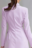 Lilac Notched Lapel Double Breasted Short Work Blazer Dress