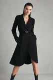Black Notched Lapel Satin Midi Blazer Dress with Pockets