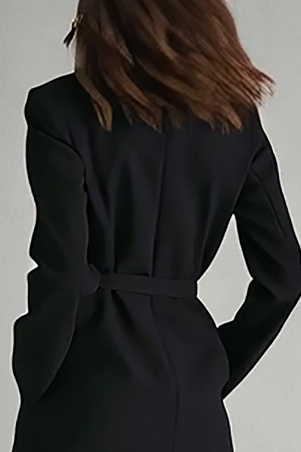 Black Notched Lapel Satin Midi Blazer Dress with Pockets