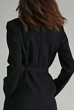 Black Notched Lapel Satin Midi Blazer Dress with Pockets