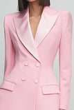 Pink Peak Lapel Satin Double Breasted Short Blazer Dress