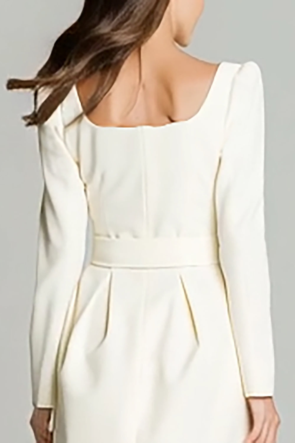 Ivory A Line Square Neck Short Work Dress with Belts