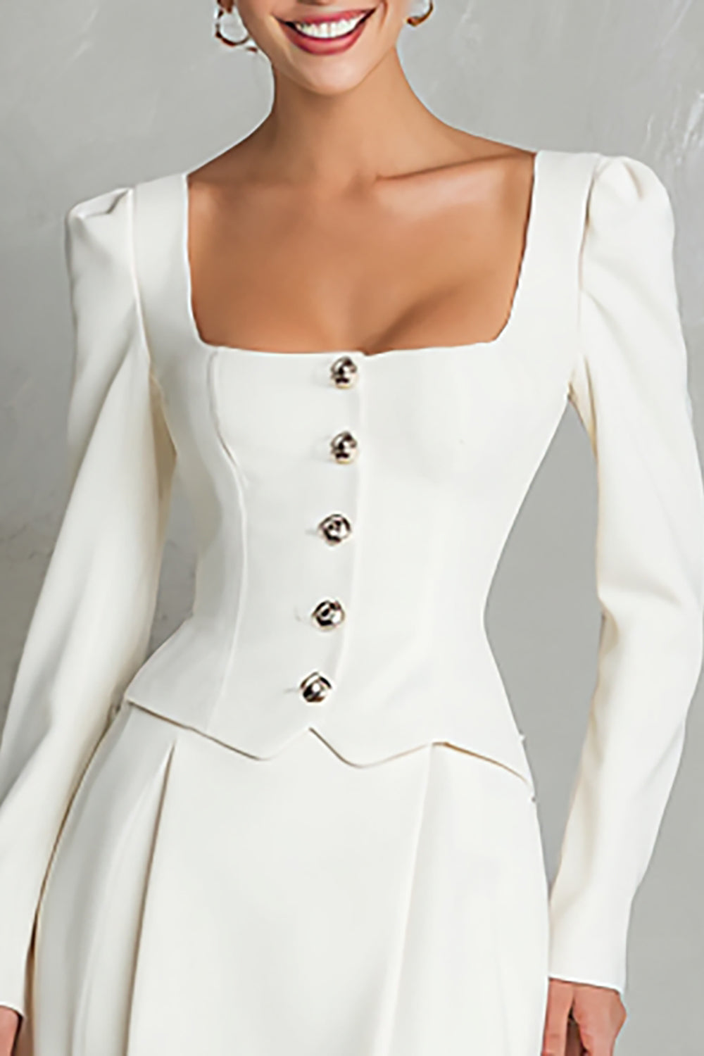 Ivory 2 Piece Square Neck A Line Short Business Suits