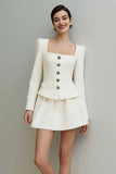 Ivory 2 Piece Square Neck Tweed Short Homecoming Outfits