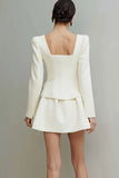 Ivory 2 Piece Square Neck Tweed Short Homecoming Outfits