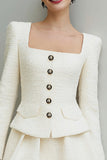 Ivory 2 Piece Square Neck Tweed Short Homecoming Outfits