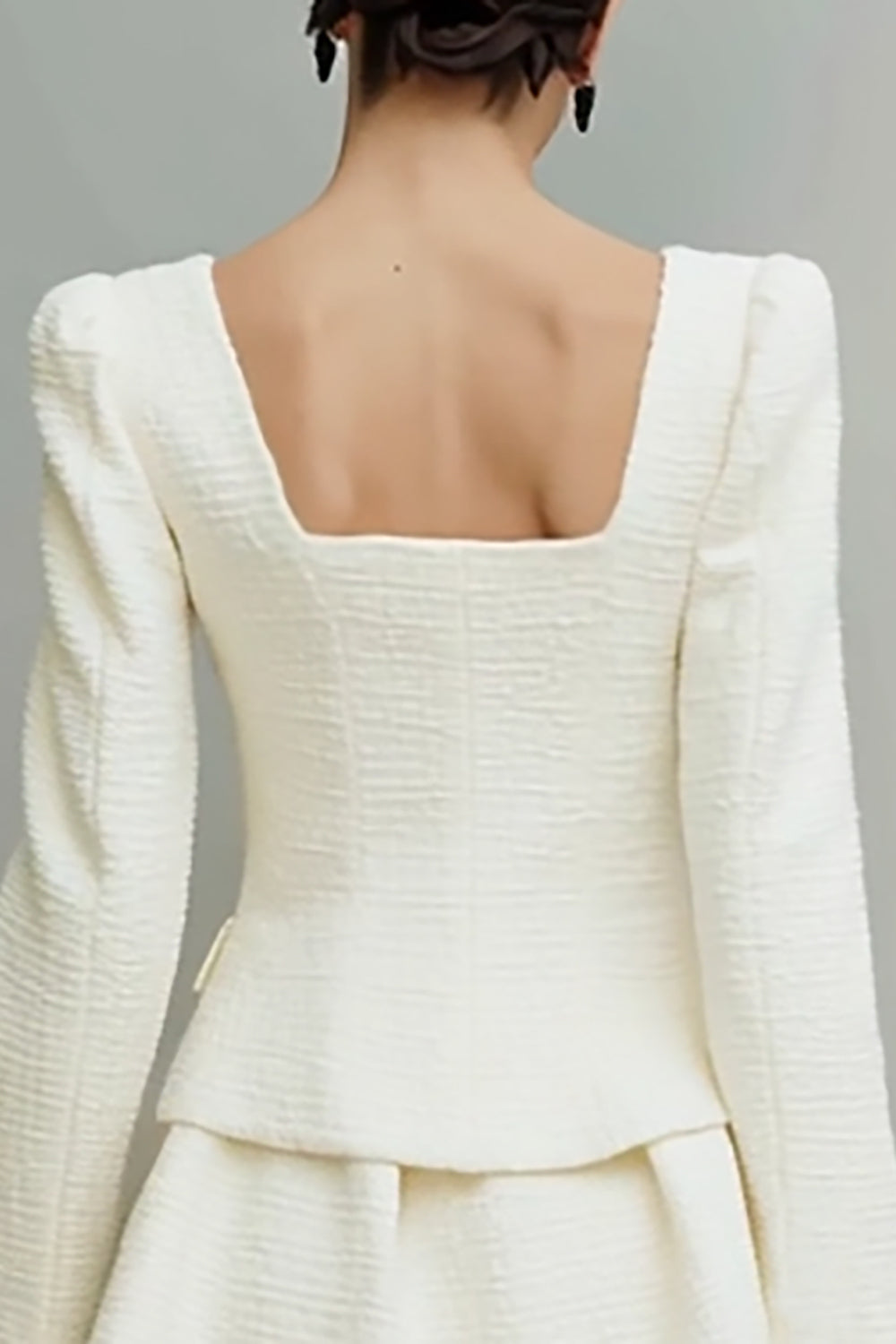 Ivory 2 Piece Square Neck Tweed Short Homecoming Outfits