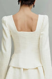 Ivory 2 Piece Square Neck Tweed Short Homecoming Outfits