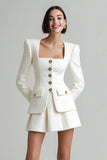 Ivory Tweed 2 Piece Single Breasted Short Homecoming Outfits