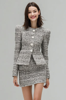 Grey 2 Piece Tweed Single Breasted Homecoming Outfits