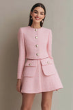 Pink 2 Piece Tweed Single Breasted Short Homecoming Outfits