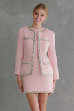Sparkly Pink 2 Piece Tweed Pencil Short Homecoming Outfits