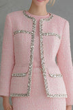 Sparkly Pink 2 Piece Tweed Pencil Short Homecoming Outfits