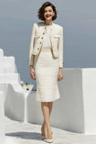 Ivory 2 Piece Single Breasted Pencil Midi Pageant Interview Outfits
