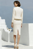 Ivory 2 Piece Single Breasted Pencil Midi Pageant Interview Outfits