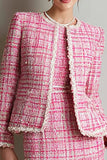 Pink Pencil Tweed Round Neck 2 Piece Short Homecoming Outfits