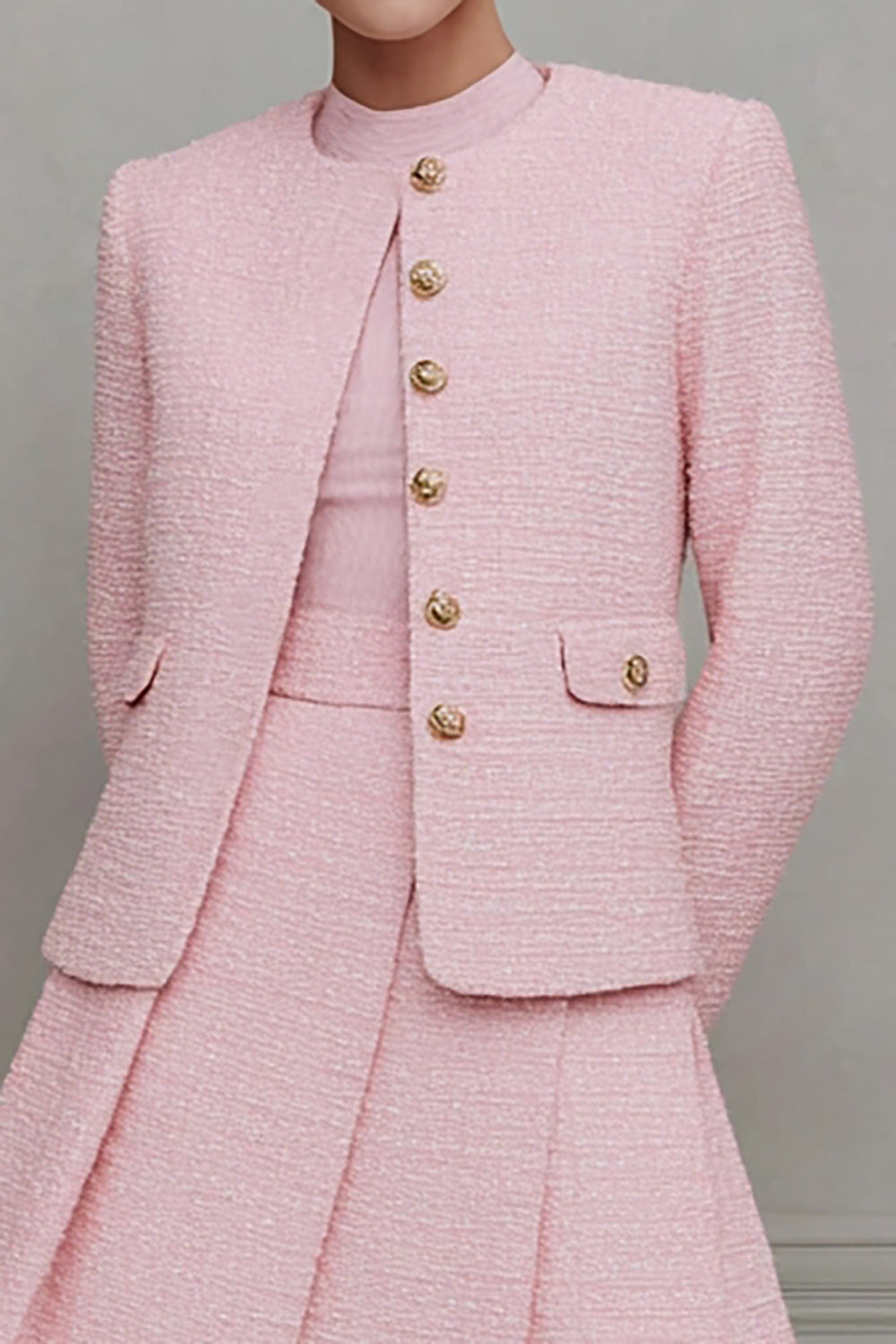 Pink Single Breasted A Line 2 Piece Tweed Short Homecoming Outfits