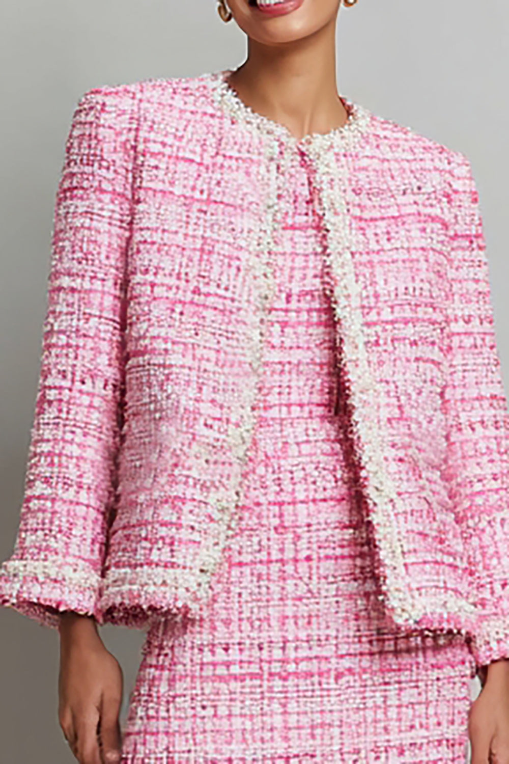 Pink Round Neck Tweed Pencil Short Homecoming Outfits