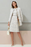 Mix Black Grid 2 Piece Single Breasted Pencil Midi Pageant Interview Outfits