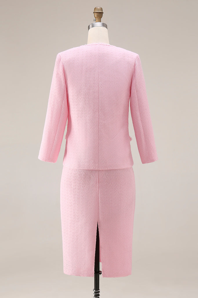 Zapakasa Women Pink Tweed Pencil Midi Pageant Interview Outfits Round ...