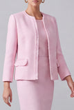 Pink Round Neck 2 Piece Tweed Pencil Midi Pageant Interview Outfits