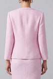 Pink Round Neck 2 Piece Tweed Pencil Midi Pageant Interview Outfits