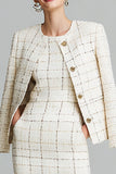 Mix Black Grid 2 Piece Tweed Pencil Midi Pageant Interview Outfits with Pockets
