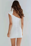 Ivory Satin One Shoulder Short Tight Graduation Dress