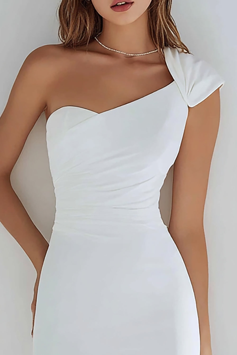 Ivory Satin One Shoulder Short Tight Graduation Dress
