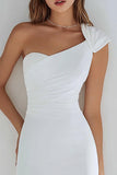 Ivory Satin One Shoulder Short Tight Graduation Dress