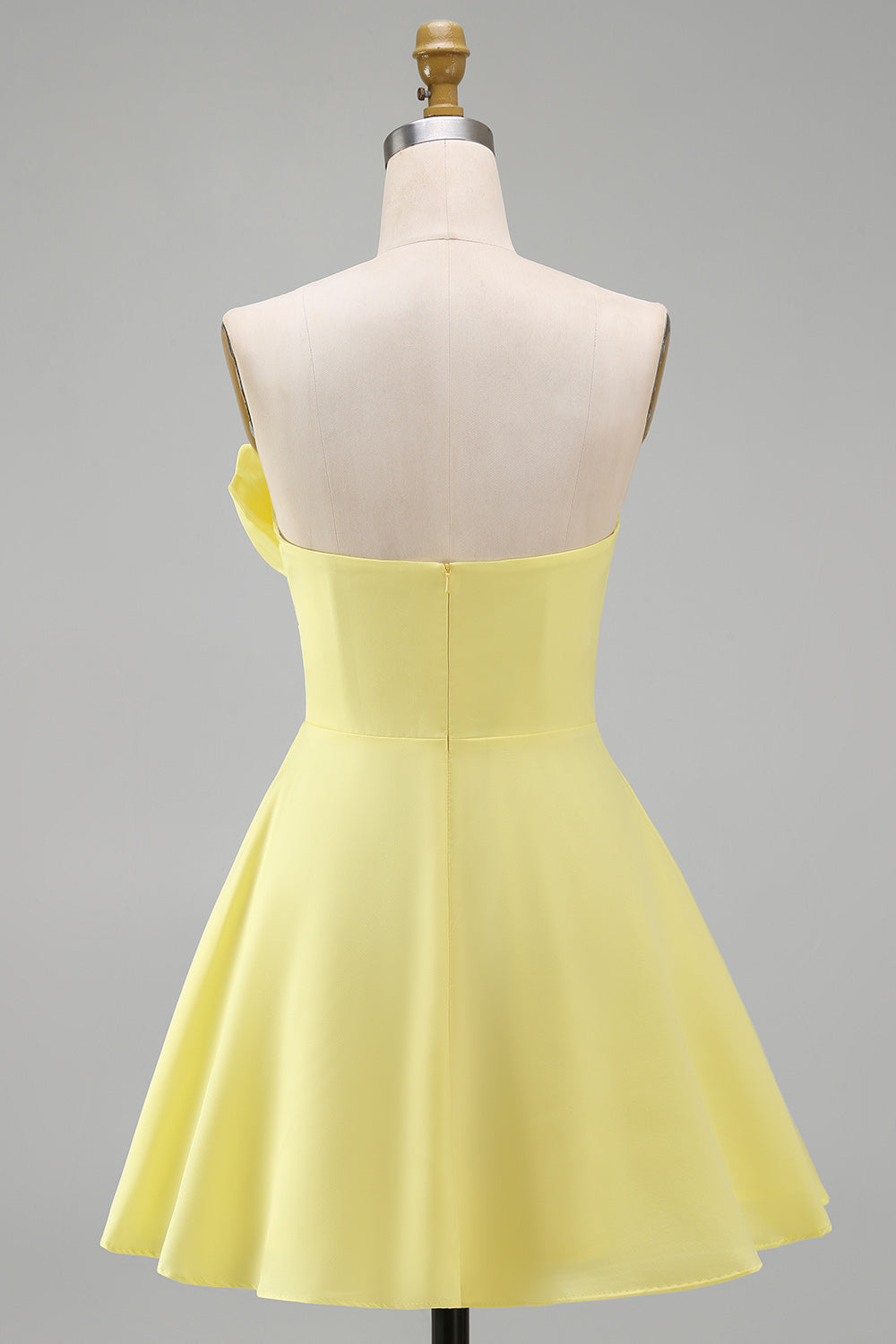 Ivory Satin Strapless Ruched A-Line Short Graduation White Dress