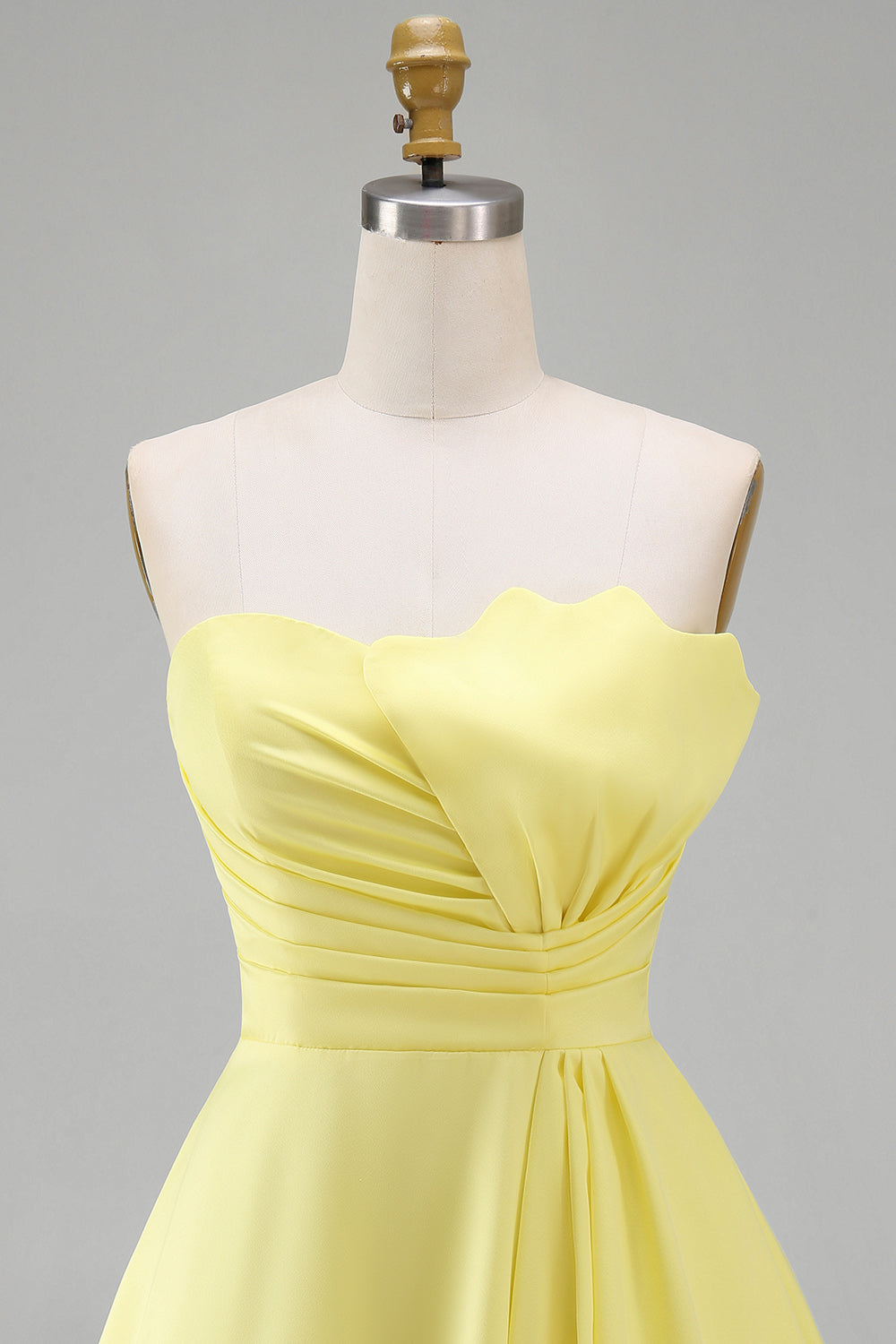 Ivory Satin Strapless Ruched A-Line Short Graduation White Dress
