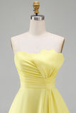 Ivory Satin Strapless Ruched A-Line Short Graduation White Dress