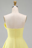 Ivory Satin Strapless Ruched A-Line Short Graduation White Dress