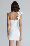 Ivory One Shoulder Satin Short Tight Graduation Dress